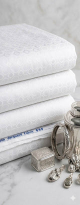White jacquard  intricate Drop pattern and silk texture Cotton Fabric