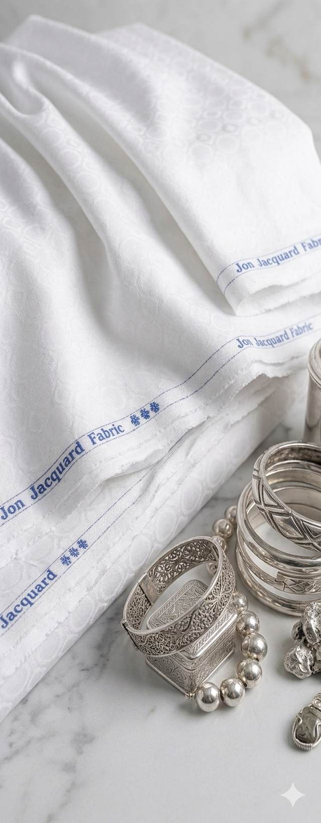 White jacquard  intricate Drop pattern and silk texture Cotton Fabric