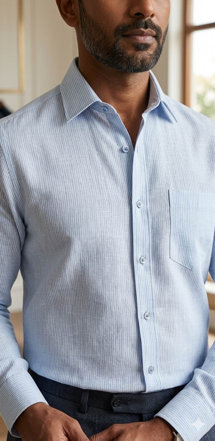 White-Blue Textured Premium cotton Linen Fabric