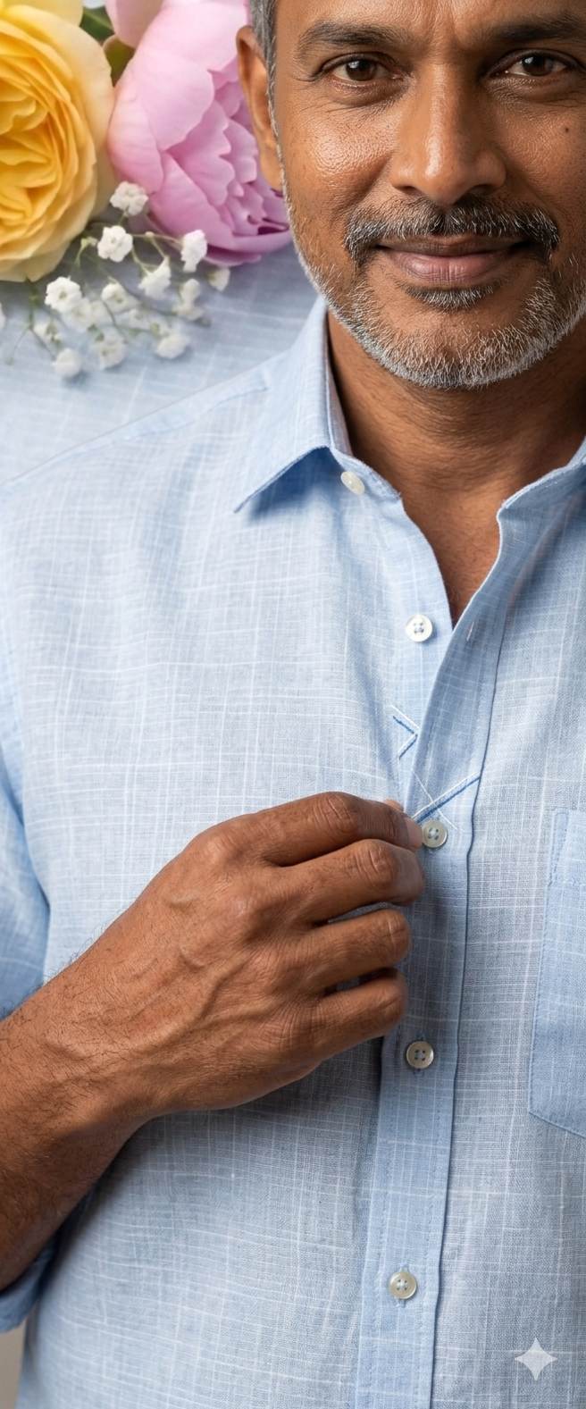 Blue- White Textured Premium cotton Linen Fabric