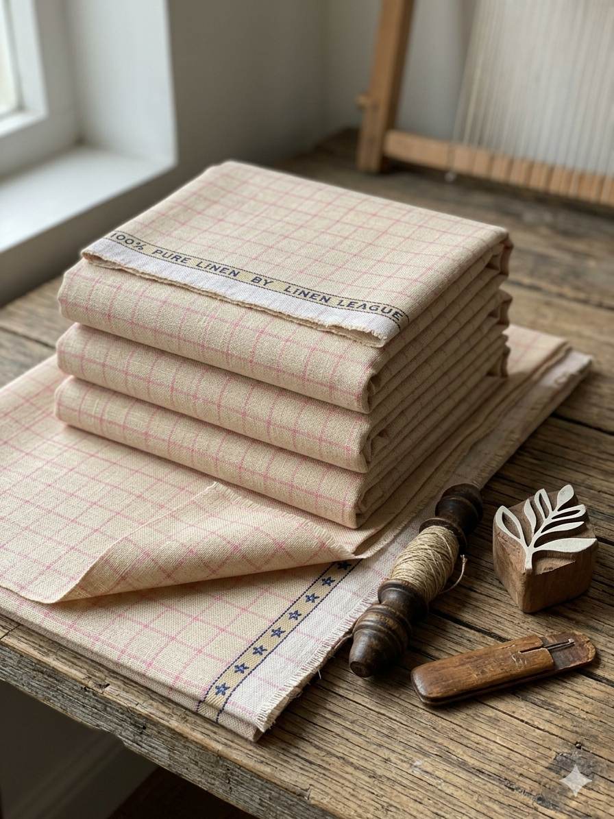 Beige Handloom Linen Fabric from Bhagalpur Export Quality