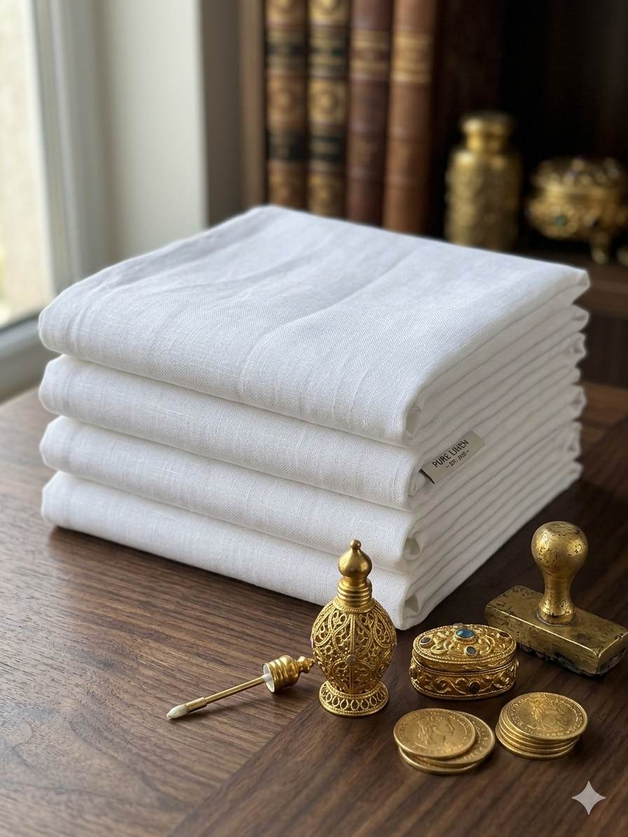 White Pure Handloom Linen Fabric from Bhagalpur Export Quality