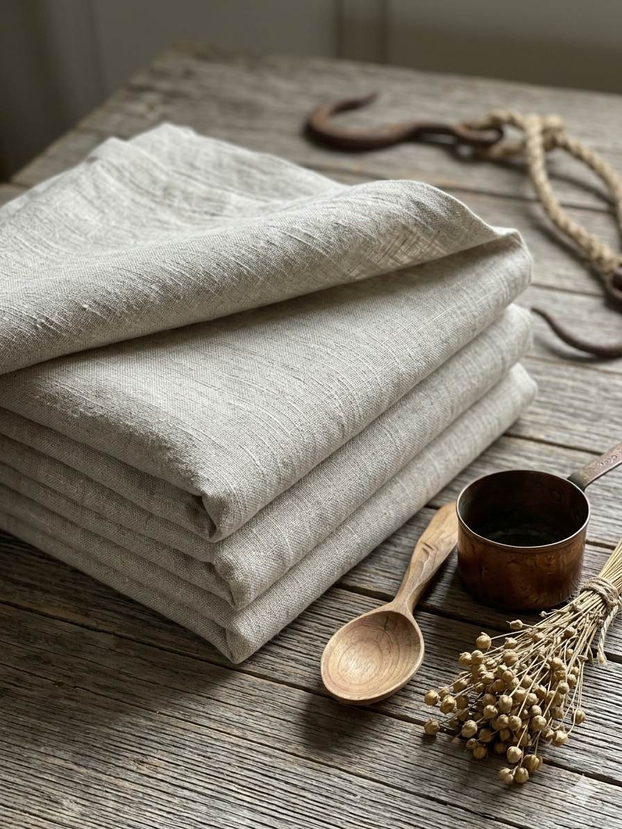 Natural Beige Handloom Linen Fabric from Bhagalpur Export Quality