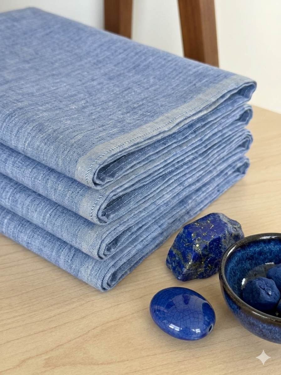 Blue & White Handloom Linen Fabric from Bhagalpur Export Quality