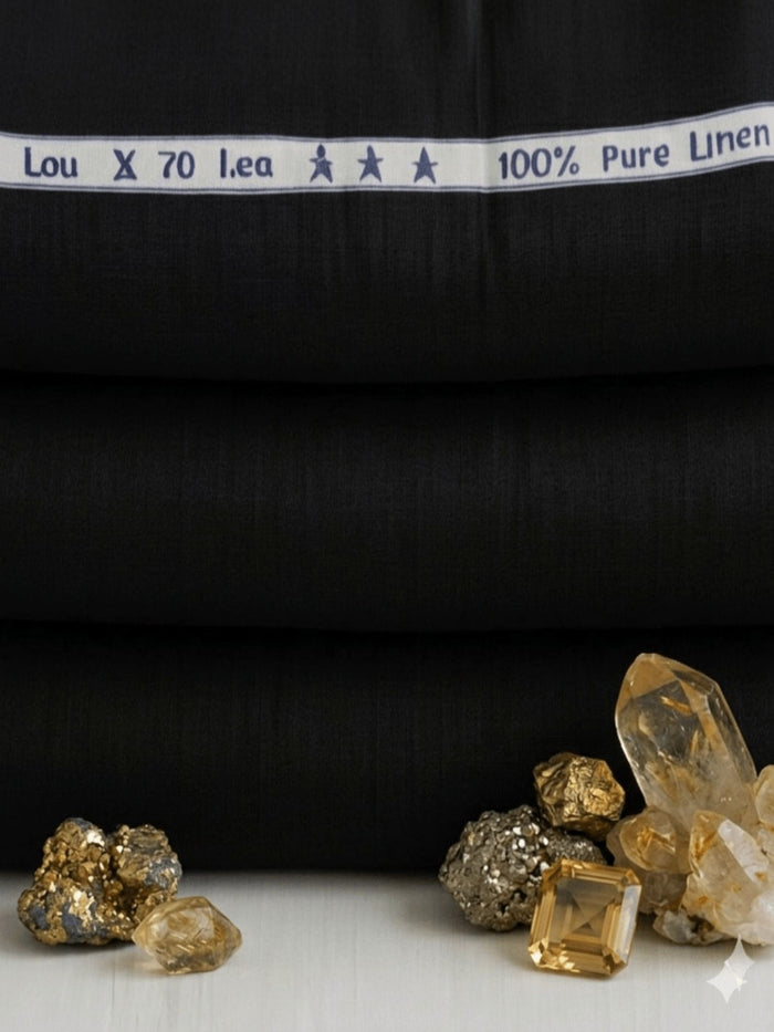 Black 100% Pure Cotton Linen Fabric (70 lea)
