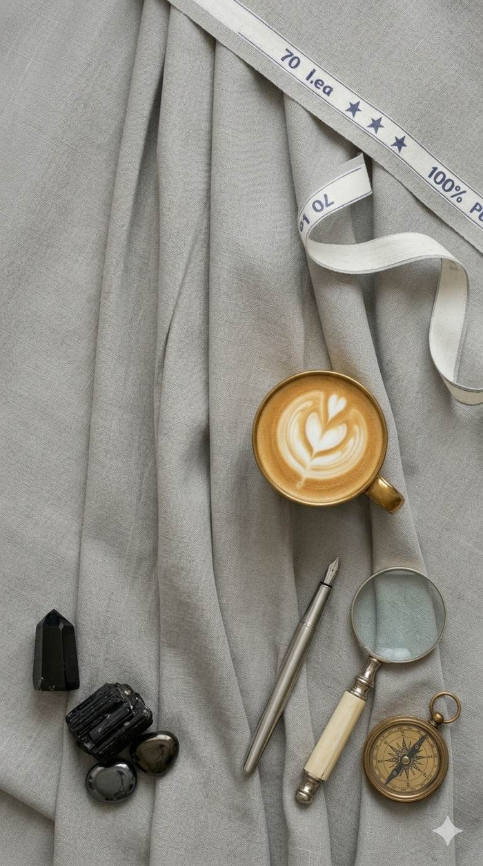 Grey 100% Pure Cotton Linen Fabric (70 lea)