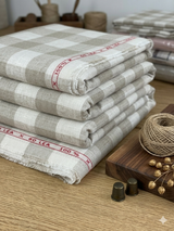 Natural Beige and off-white Big checks Pure 100 % Linen(0% cotton)