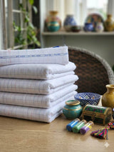 White 100% Pure Linen with Multicolour Thin line stripes (No cotton)