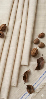 Beige Melange with White brown white Horizontal Lines Cotton Linen Fabric