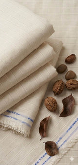 Beige Melange with White brown white Horizontal Lines Cotton Linen Fabric