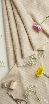 Beige With  White pinstripe Premium Cotton Linen Fabric