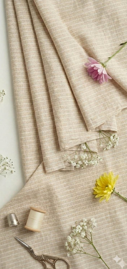 Beige With  White pinstripe Premium Cotton Linen Fabric