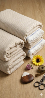 Beige With  White pinstripe Premium Cotton Linen Fabric