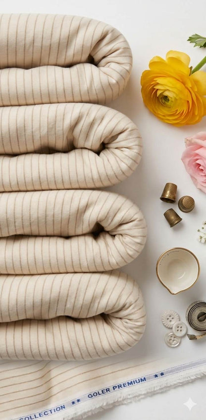 Beige With Brown pinstripe Premium Cotton Linen Fabric