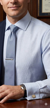 Cool Blue with white pinstripe Premium Cotton Linen Fabric(2)