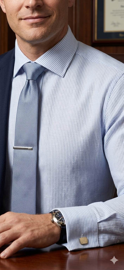 Cool Blue with white pinstripe Premium Cotton Linen Fabric(2)