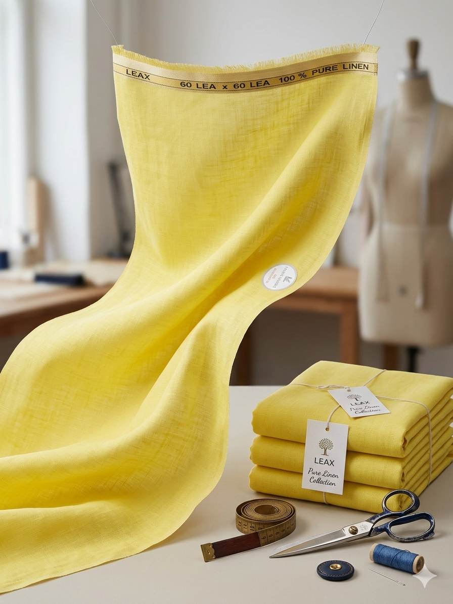 Lemon Yellow 100% Pure Linen  (No cotton)