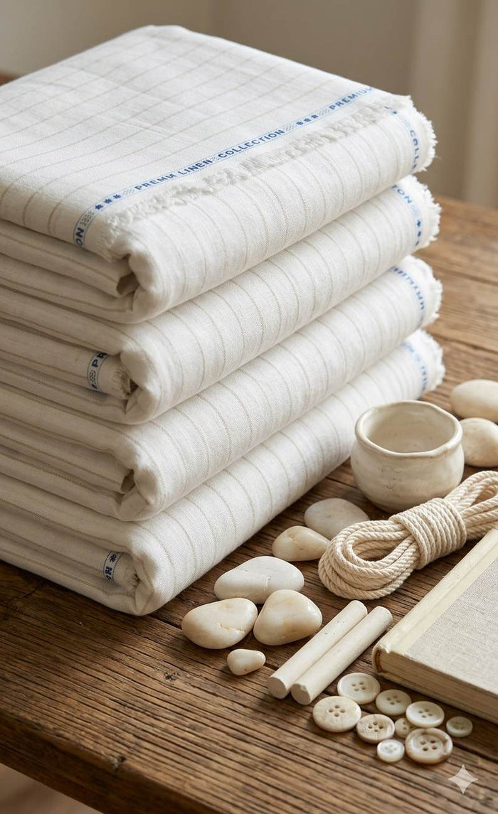 Off white with light beige vertical stripes Premium cotton Linen