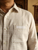 Light Beige with White  vertical stripes Premium cotton Linen