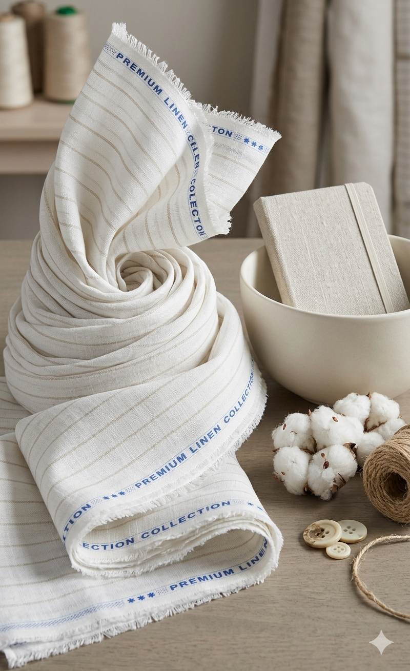 Off white with light beige vertical stripes Premium cotton Linen