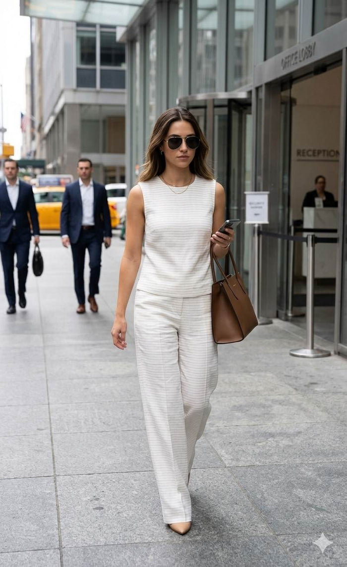 Off white with light beige vertical stripes Premium cotton Linen