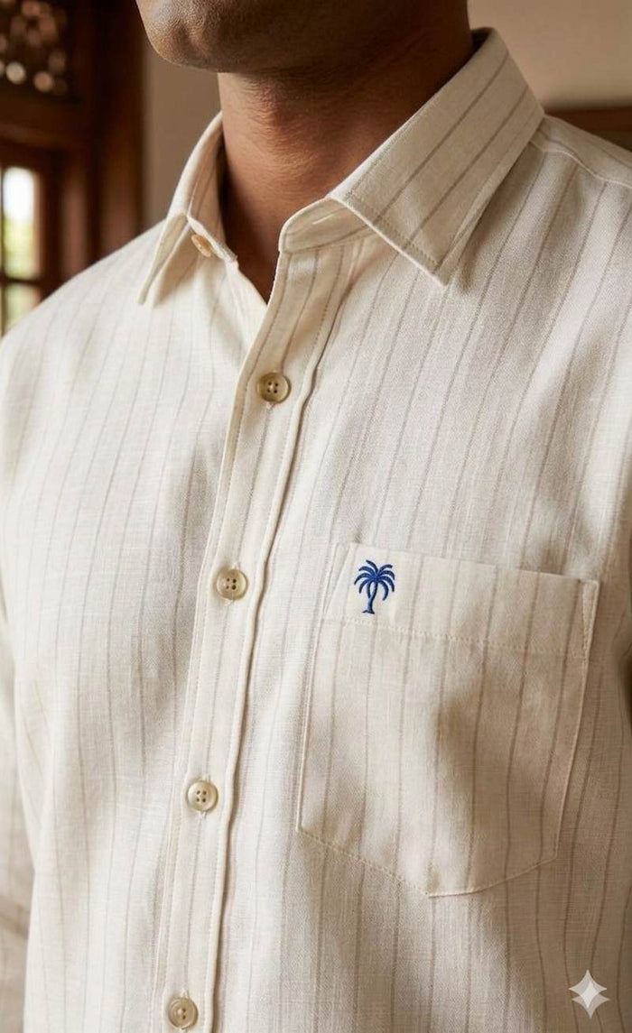 Off white with light beige vertical stripes Premium cotton Linen