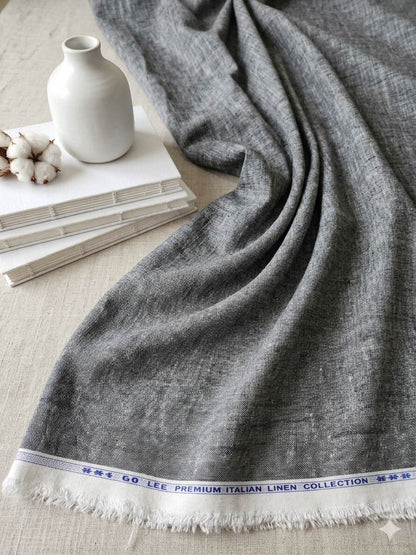 Charcoal Grey Melange with off White texture Cotton Linen