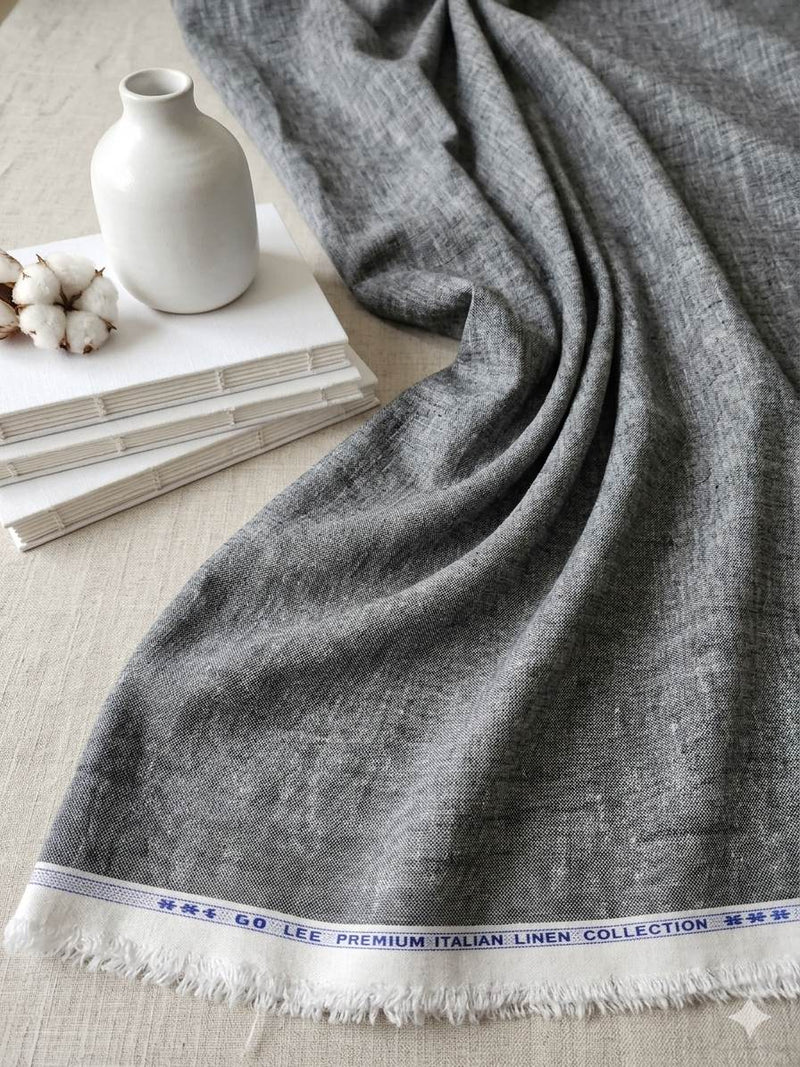 Charcoal Grey Melange with off White texture Cotton Linen