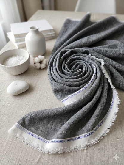 Charcoal Grey Melange with off White texture Cotton Linen