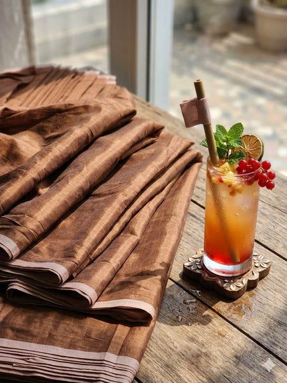 Copper-Brown Plain Chanderi Silk Fabric