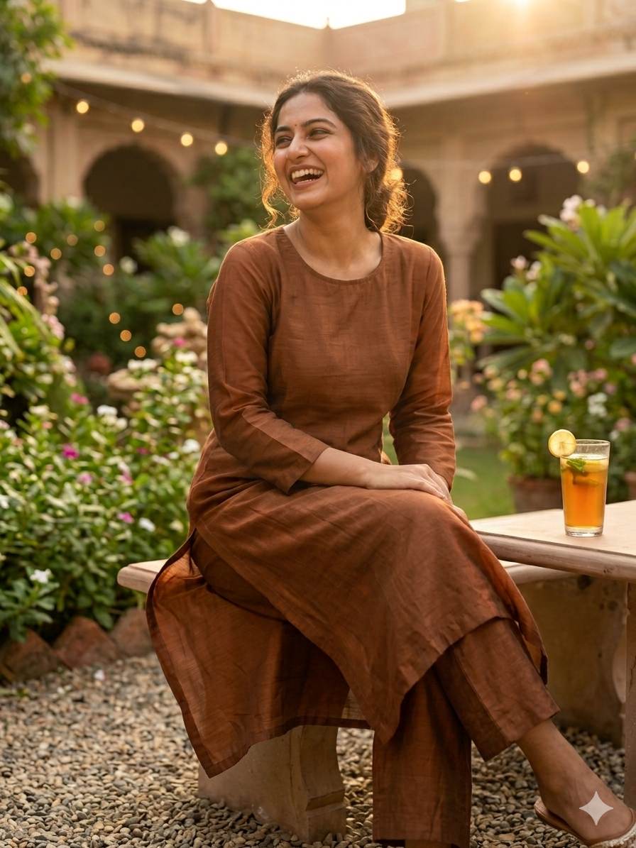 Copper-Brown Plain Chanderi Silk Fabric