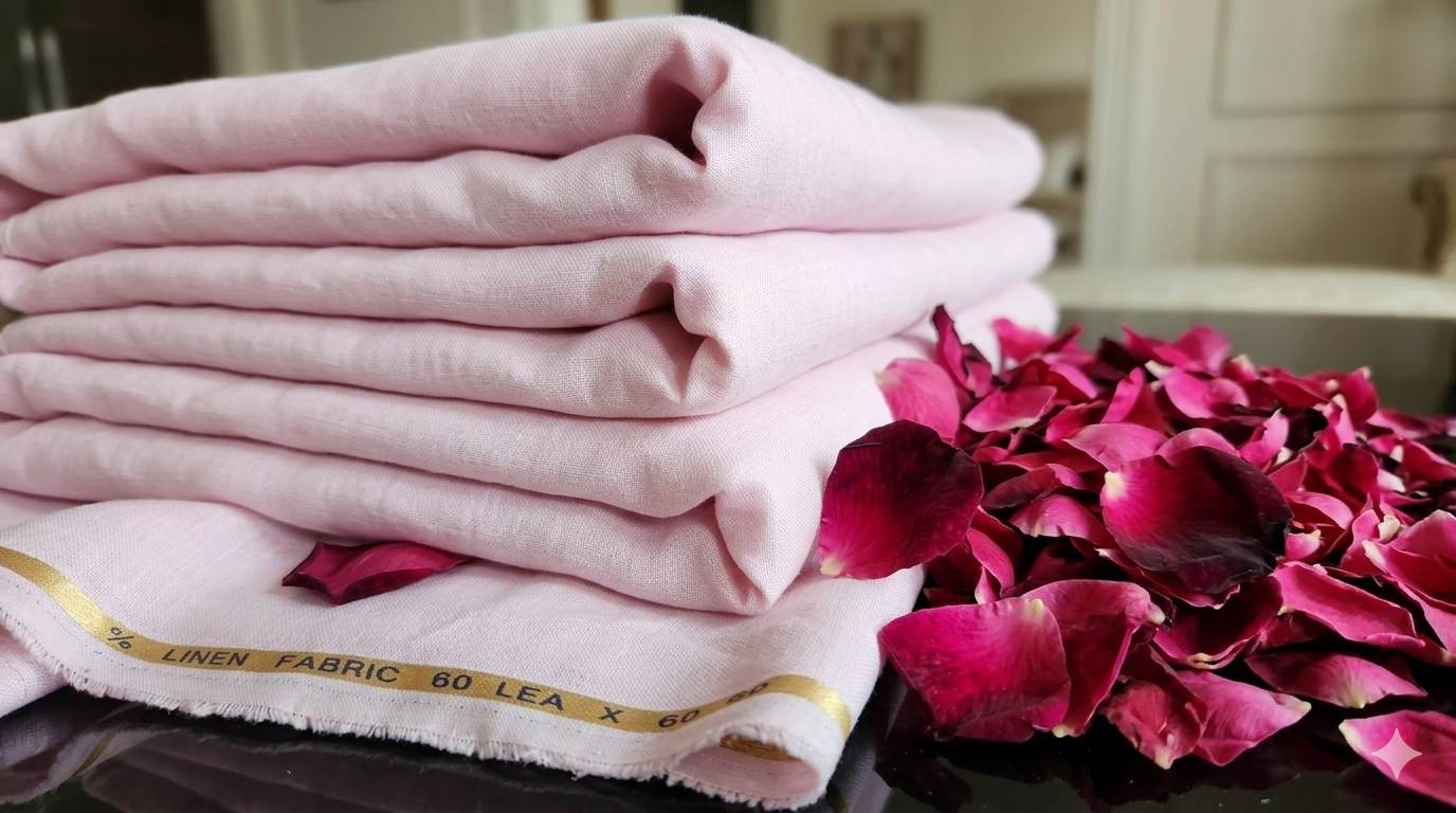 Baby Pink 100% Pure Natural Linen Fabric (0% cotton)