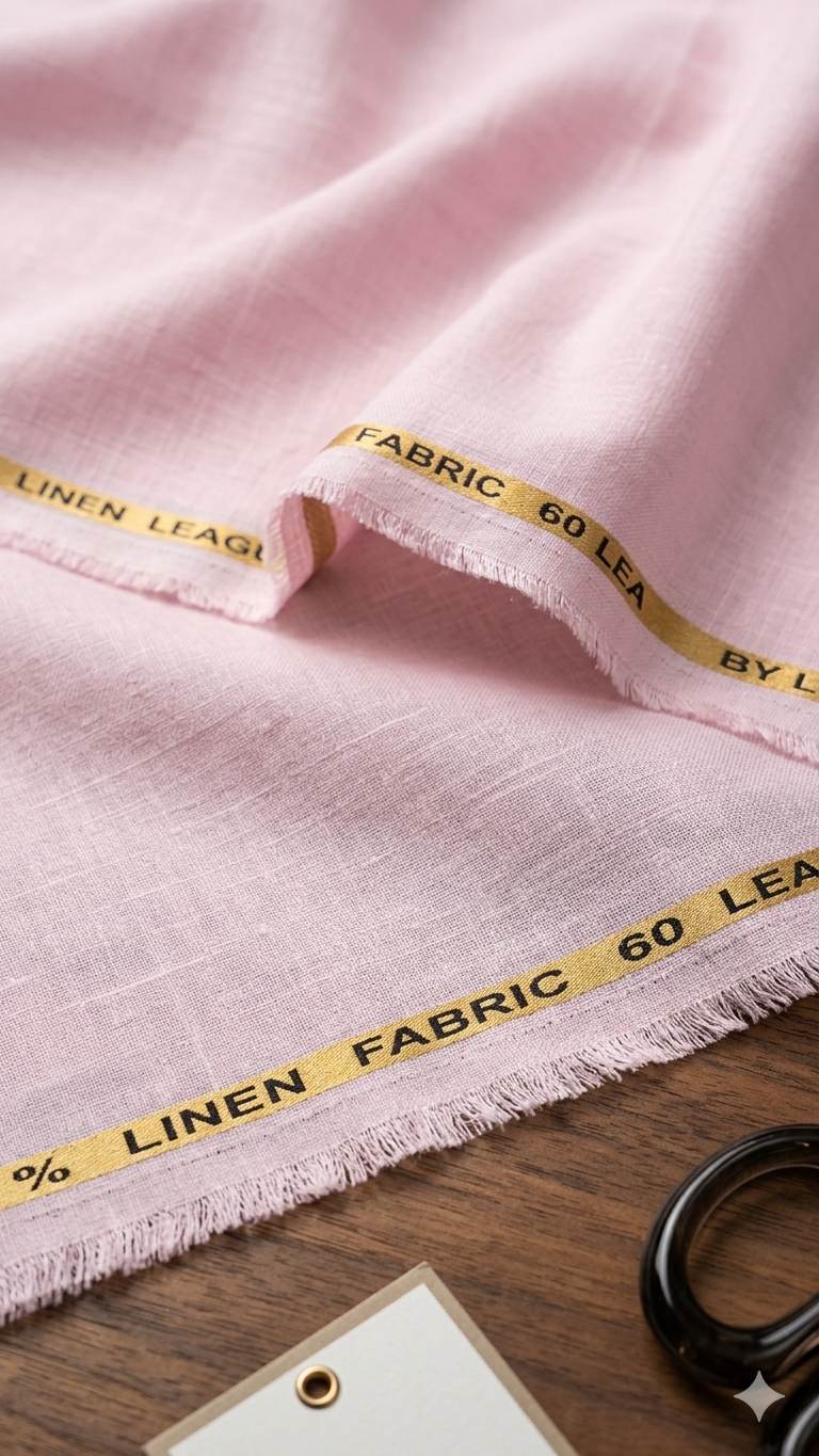 Baby Pink 100% Pure Natural Linen Fabric (0% cotton)