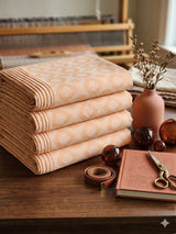 Peach with Peachish white ikat style jacquard pure cotton fabric