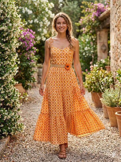Bright Orange with White step Motif jacquard pure cotton fabric