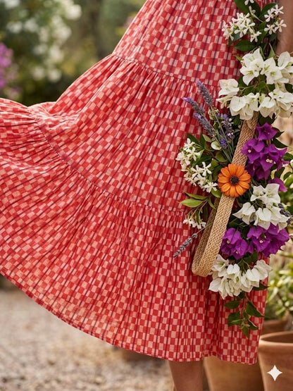 Bright Pink with White step Motif jacquard pure cotton fabric