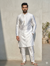 Snow White Premium Glossy Shirting Chanderi  Fabric