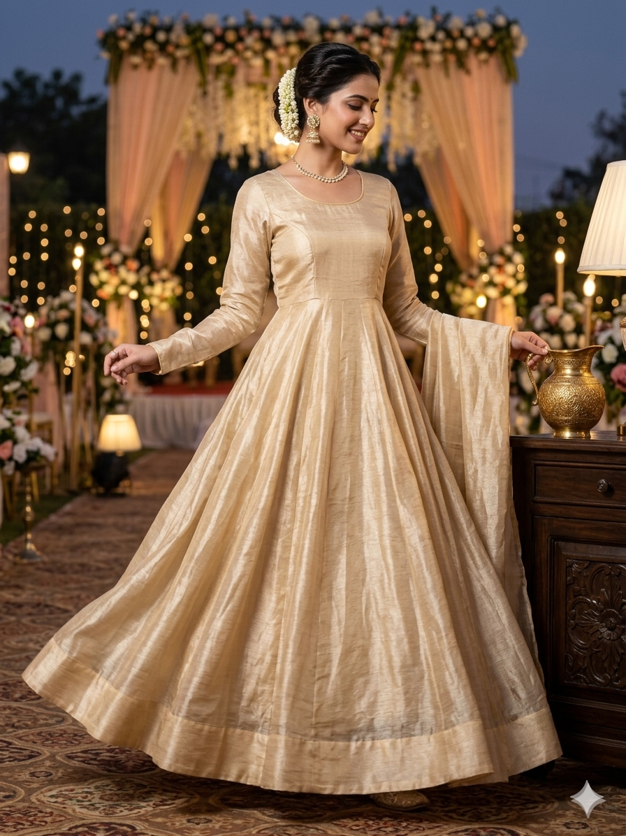 OFF WHITE base heavily infused with a golden undertone.
Metallic Shimmer Dyeble Fabric Big width