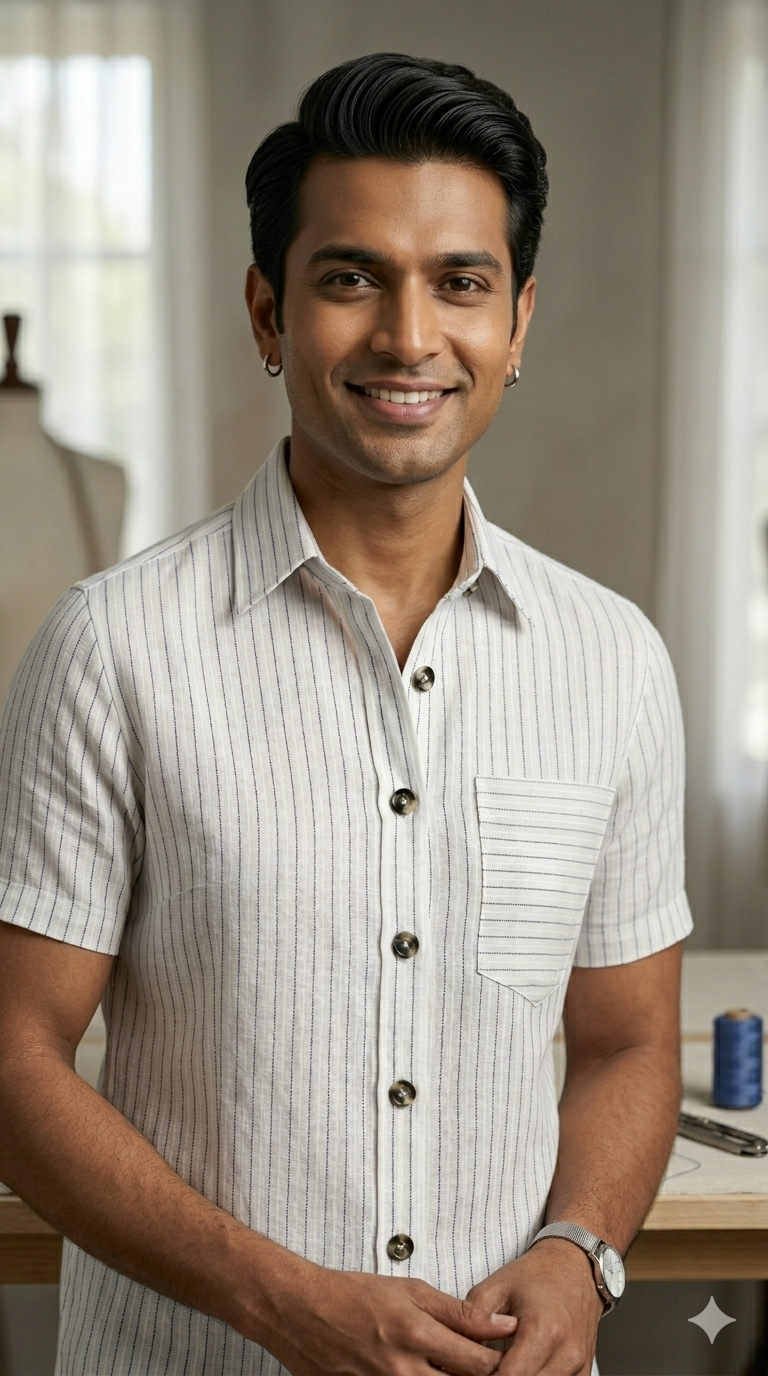Bluish Grey Cotton Linen Fabric with Dark Blue and White Horizontal Lines