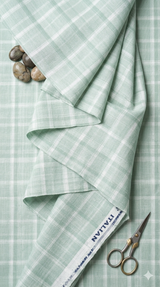 Pista Green with White Checks Premium Cotton Linen Fabric