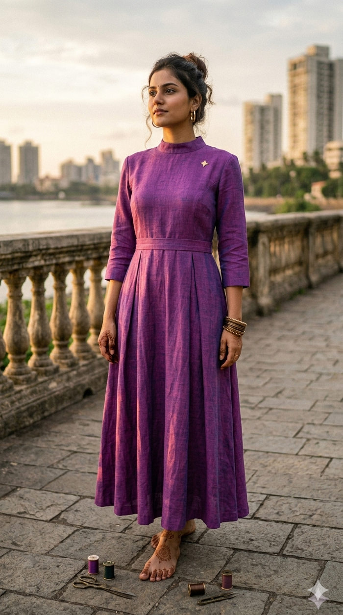 Magenta Blue Two Tone Premium Linen Fabric