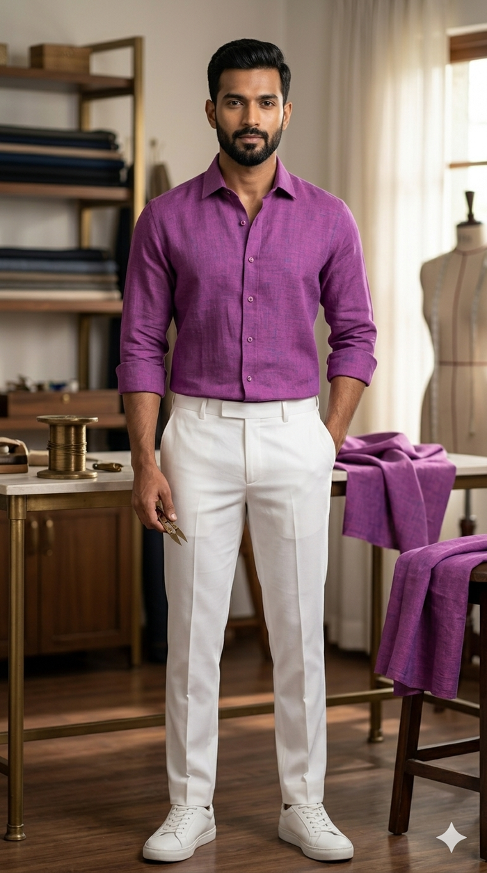 Magenta Blue Two Tone Premium Linen Fabric