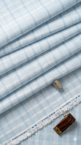 Blue with white  & Dark Blue Checks Cotton Linen Fabric