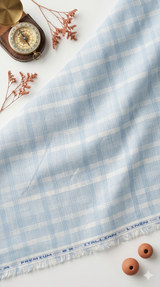 Blue with white  & Dark Blue Checks Cotton Linen Fabric