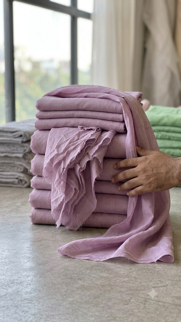 Dusty Rose/Mauve  Mul Chanderi Fabric (Big Width)