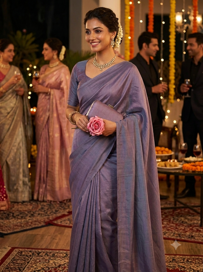 Luxe Two-Tone Mul Chanderi Silk Fabric – Ethereal Mauve & Grey(Big Width)