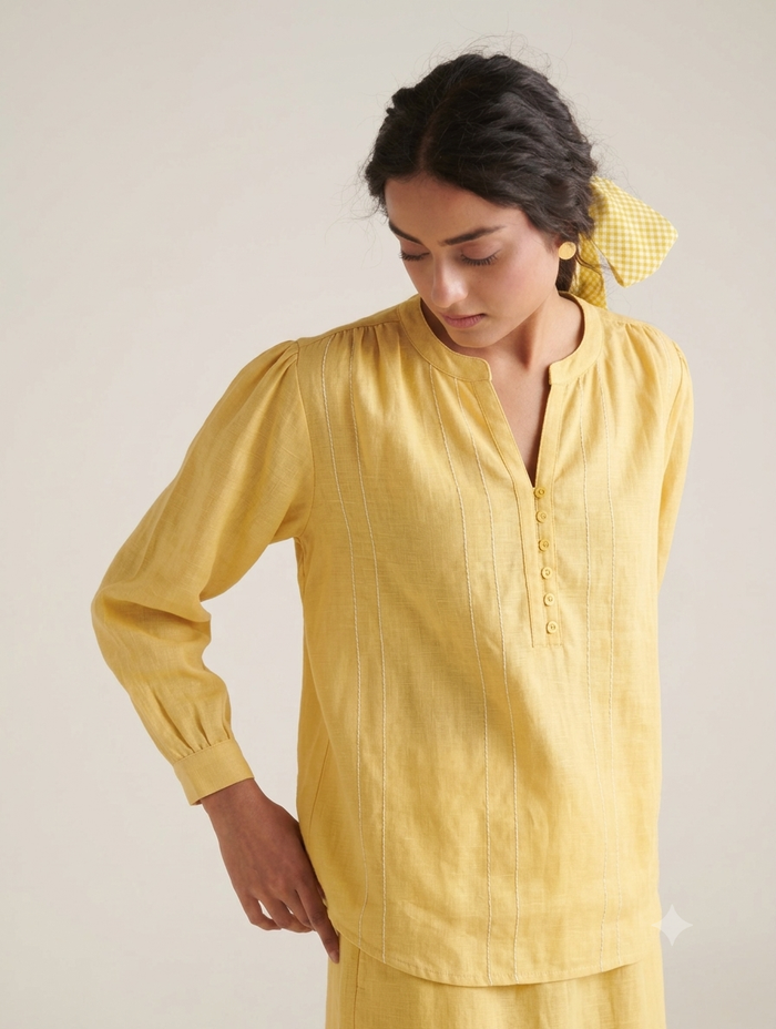 Premium Soft Yellow European style 100%Pure Linen 60 Lea Fabric(No cotton)