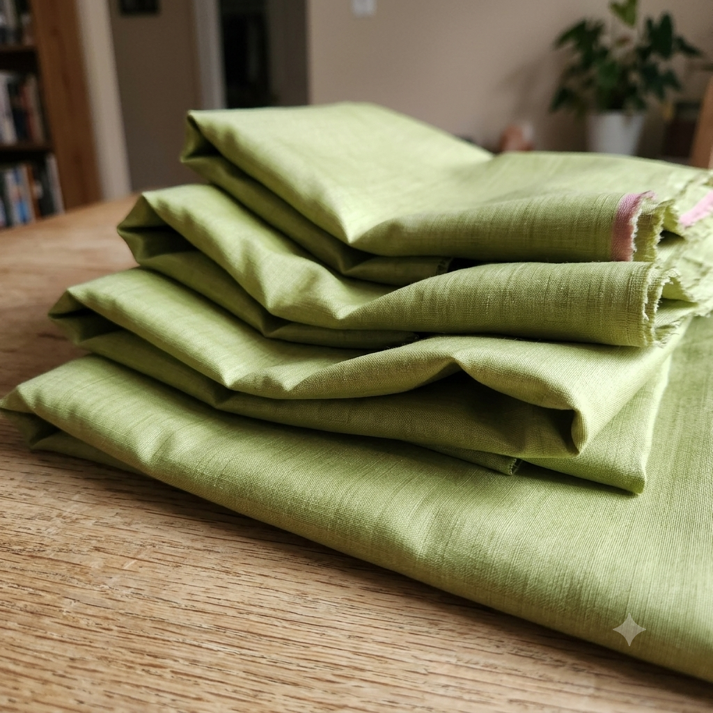 Premium Glossy Chanderi Silk-Cotton Blend Shirting Fabric – Soft Sage Green