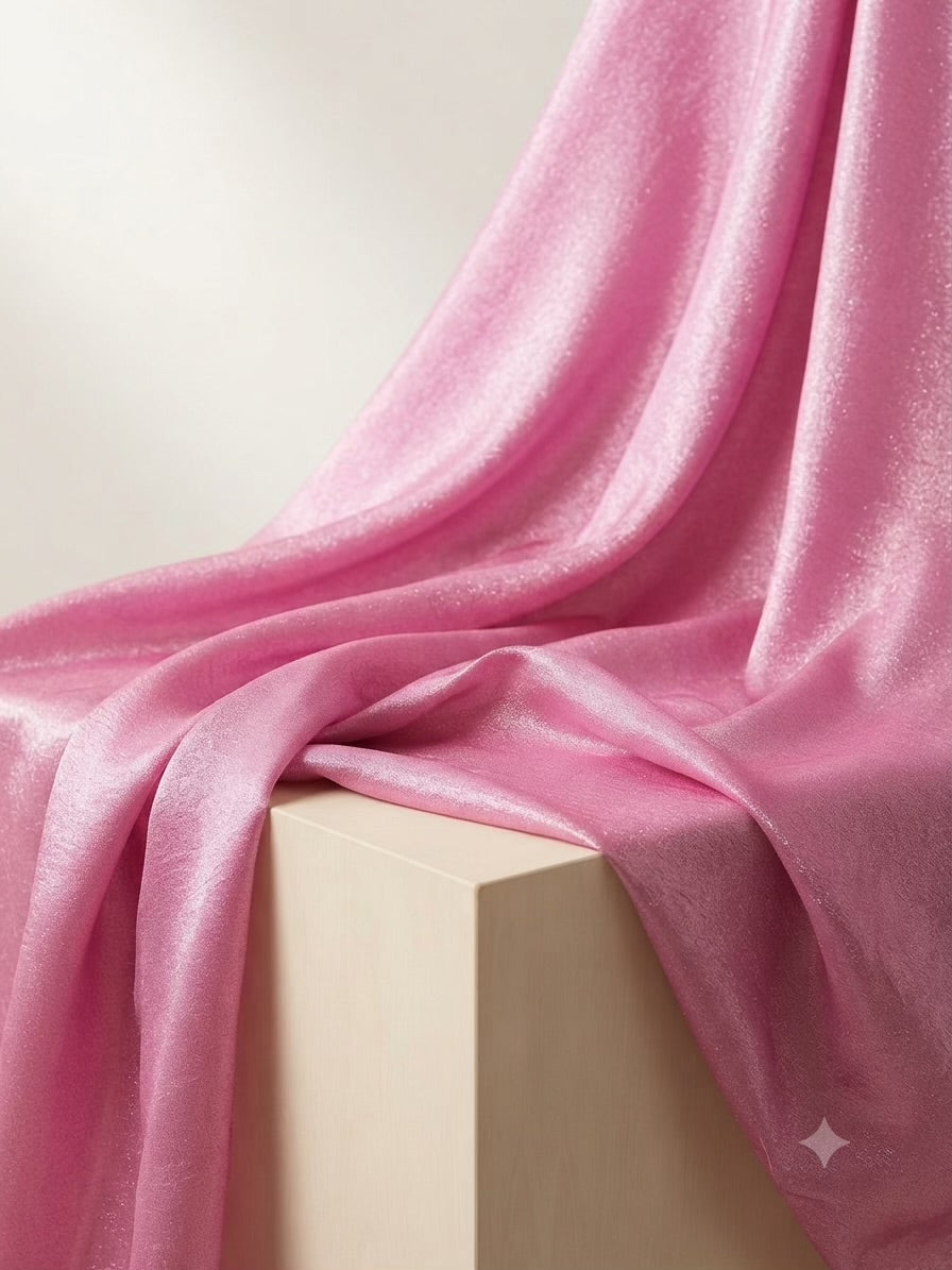 Premium Fendy Tissue / Organza Fabric (Pink/silver)
