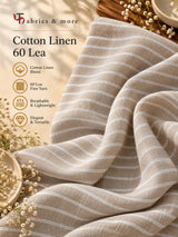 Premium Taupe Beige Cotton Linen 60 Lea Fabric with White Stripes